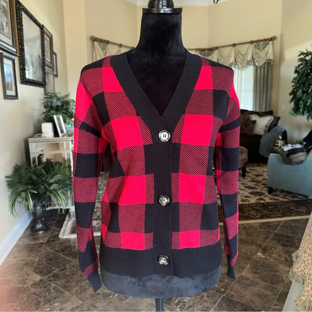 MARLED Red and Black check cardigan Small